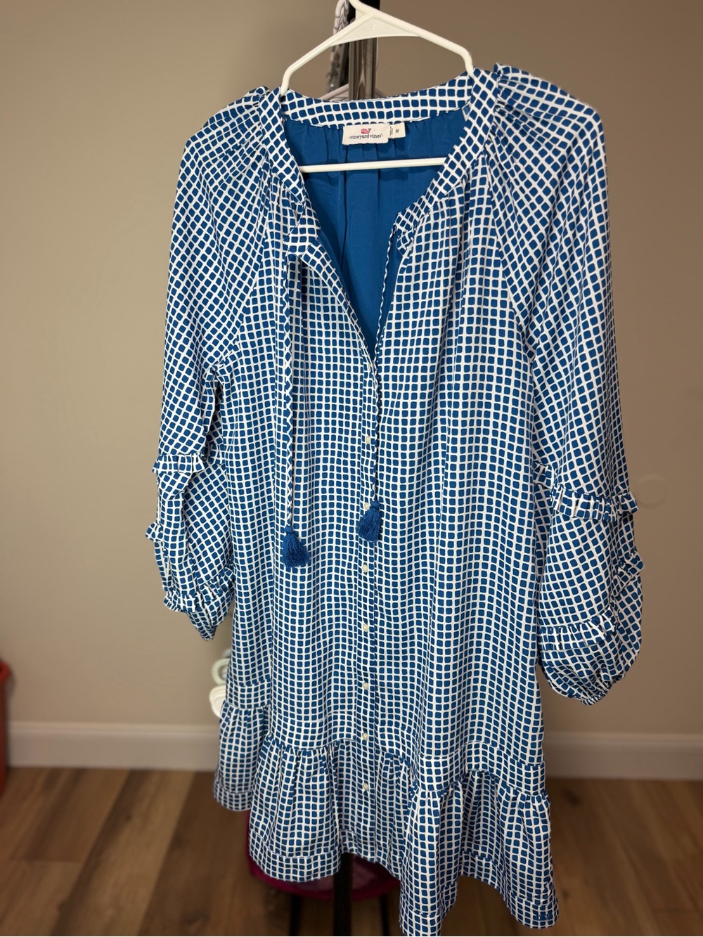 Vineyard Vines Blue and White Check Ruffle Tunic Dress